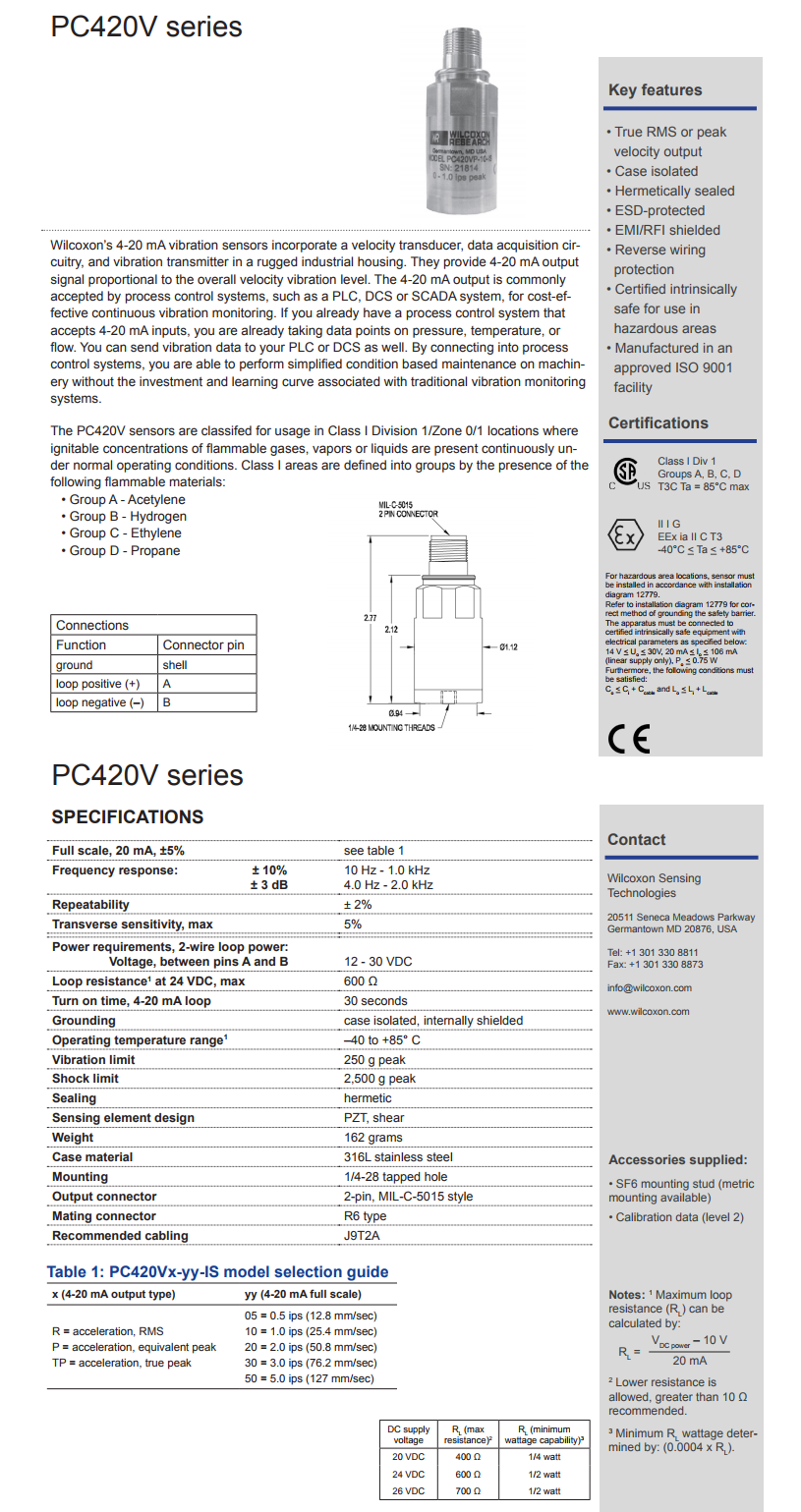 美捷特威尔康森振动传感器pc420vr50is型