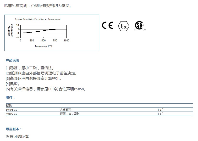 PCB高压ICP®弹道压力传感器109C12型技术参数