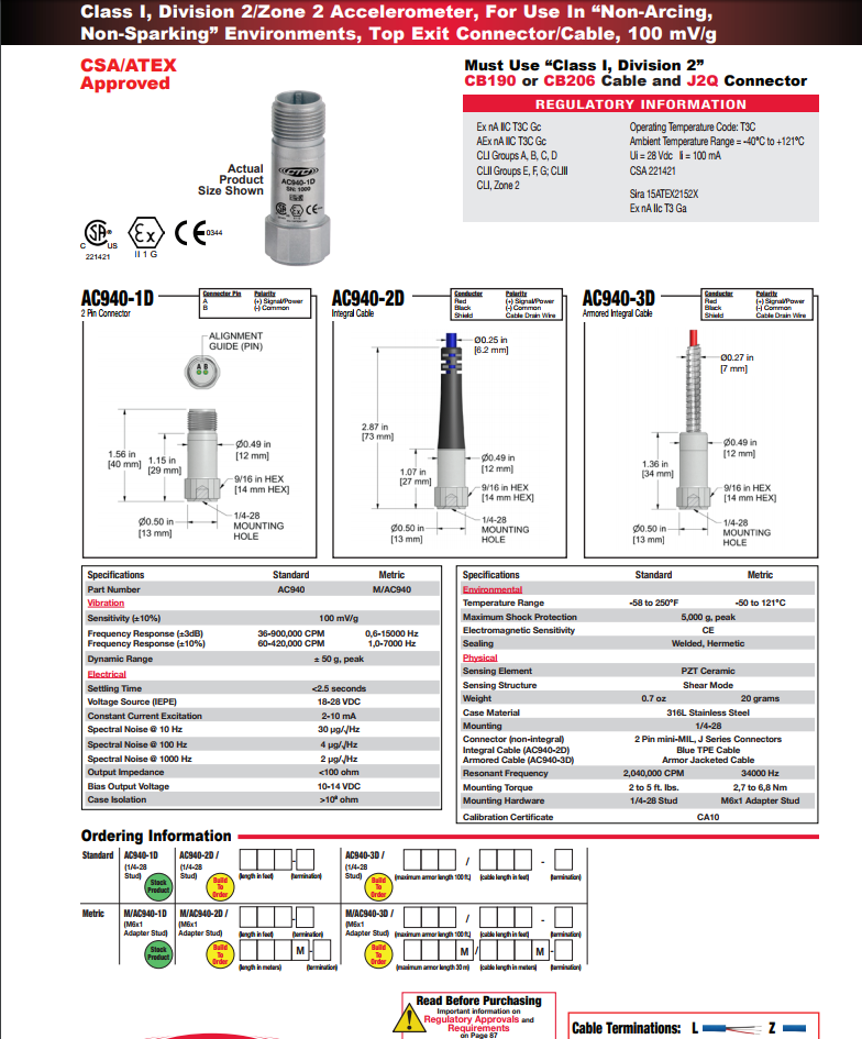 CTC防爆小型加速度振动传感器技术参数